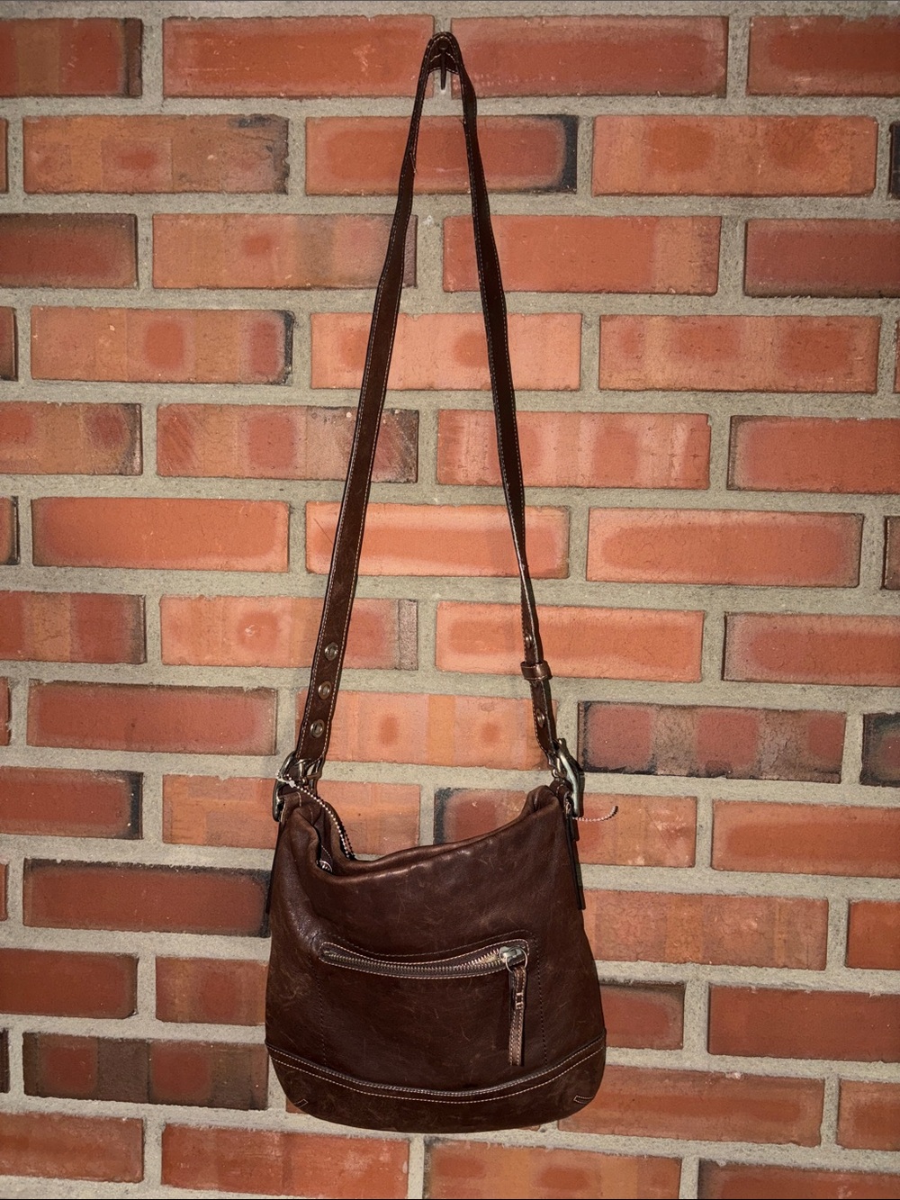 Coach signature brown vintage hobo zip top c inside lining rare silver hardware